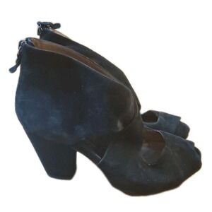 Earthies Womens 9 B Cristiana Heeled Boot Peep Toe Shoes Black Suede Zip Back